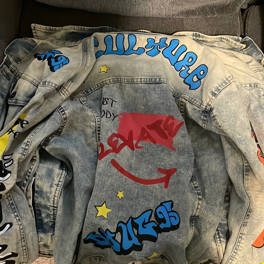 Graphic Denim Jean jacket and Pants Set